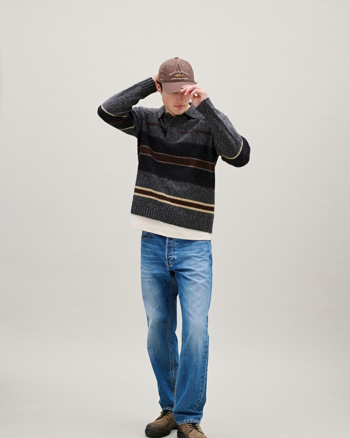 Striped knit polo · Charcoal