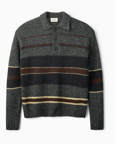 Forét Dawn Stripe Knit Polo Erkek Triko, Grey Melange