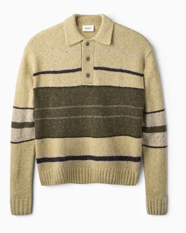 Forét Dawn Stripe Knit Polo Erkek Triko, Oatmeal